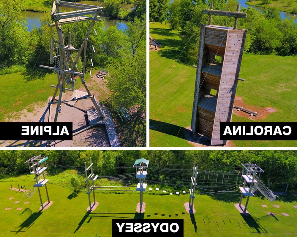 MOERA Climbing Course - Carolina (top left), Apline (top right), Odessey (bottom)